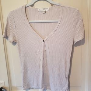 Urban Outfitters Blush Ribbed Keyhole Top